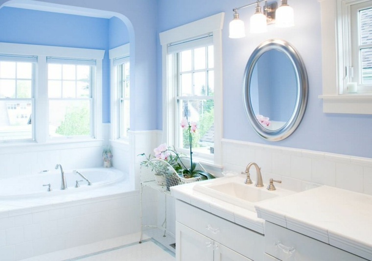 blue bathroom paint white bathtub