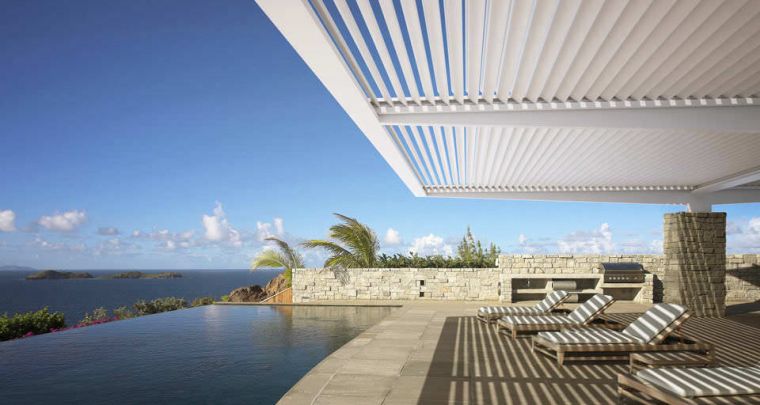 pergola backed bioclimatic model terrace swimming pool infinity pool