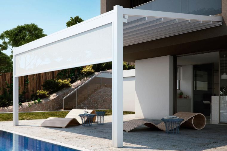 pergola leaning terrace swimming pool modern design sun protection panel