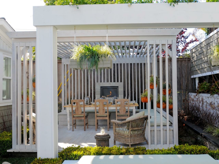 modern white wood pergola