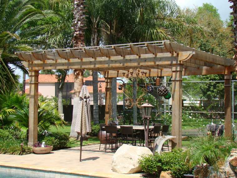 traditional wood garden pergola