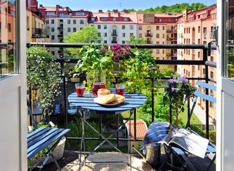 terrace design idea balcony furniture pots flowers