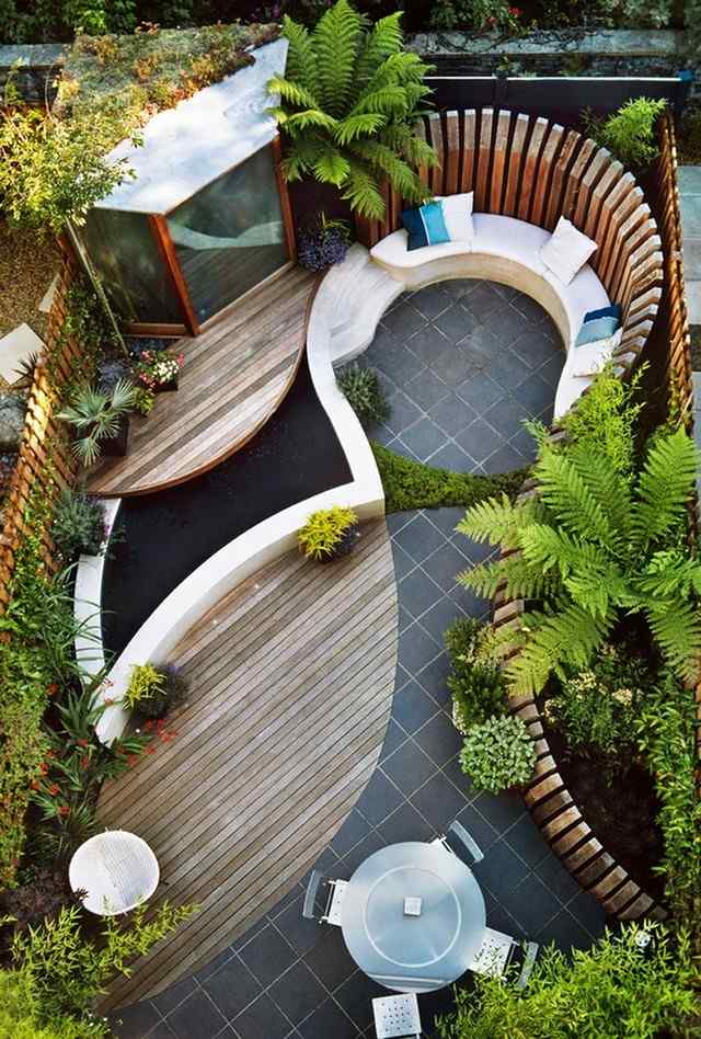 small landscaped garden aerial view