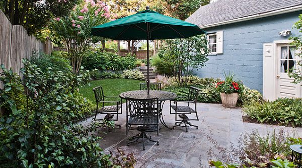 small garden chairs table umbrella