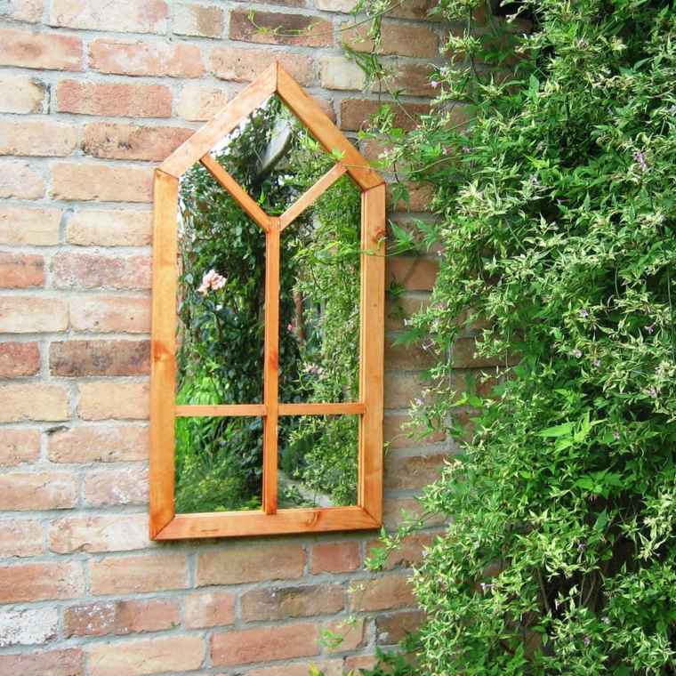 deco small garden mirror wood frame