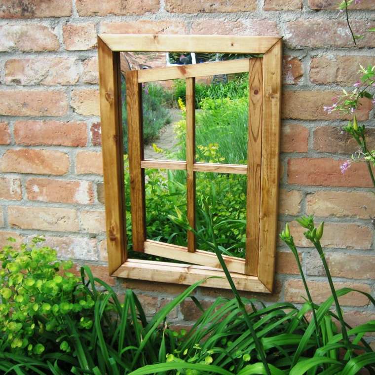 small wooden garden mirrors