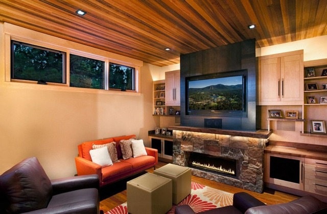 small living room ceiling wood view chimney