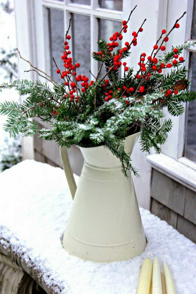 liten komposition utanför deco noel blommor grenar vas