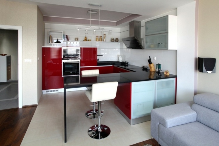 small kitchen red design gray
