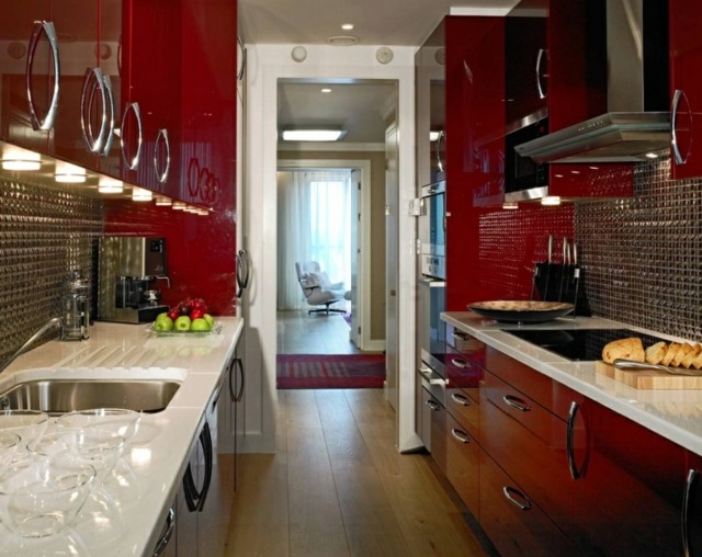 modern small kitchen furniture red storage