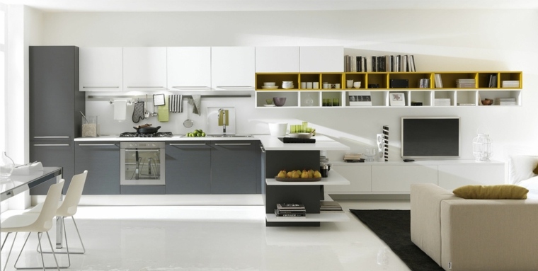 small open kitchen beige gray