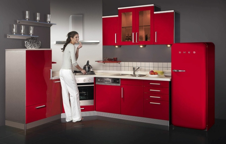 små røde kjøkken moderne møbler
