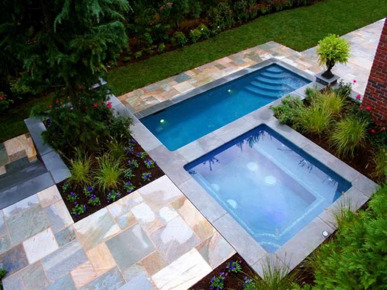 outdoor landscaping garden pool stone deco plant flowers