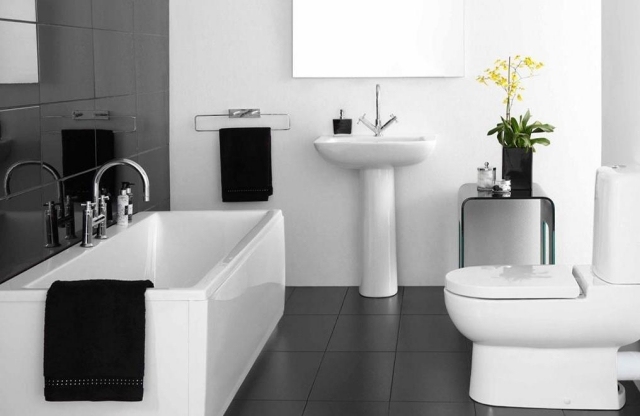 small bathroom black-white-bathtub-rectangular