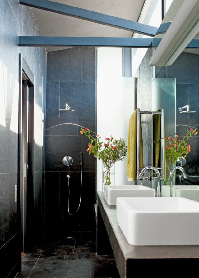deco bathroom small design tiling deco flowers washbasin shower