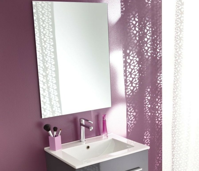 bathroom in purple color mirror sink convenient storage