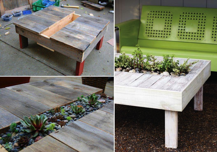 garden table pallet tray with flower integrated original idea