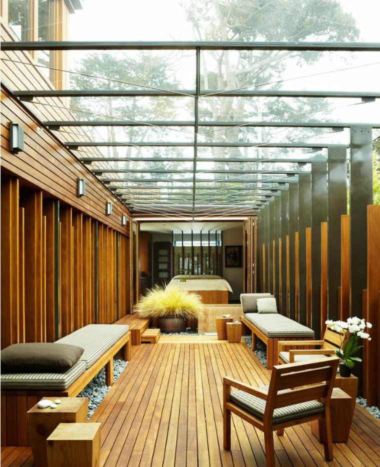 small terrace-wood-modern glass-roof-lamp-wall-apply