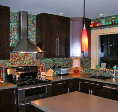 small tiles different colors kitchen