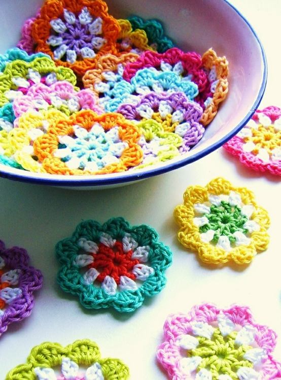 Small brightly colored home decor knitting elements