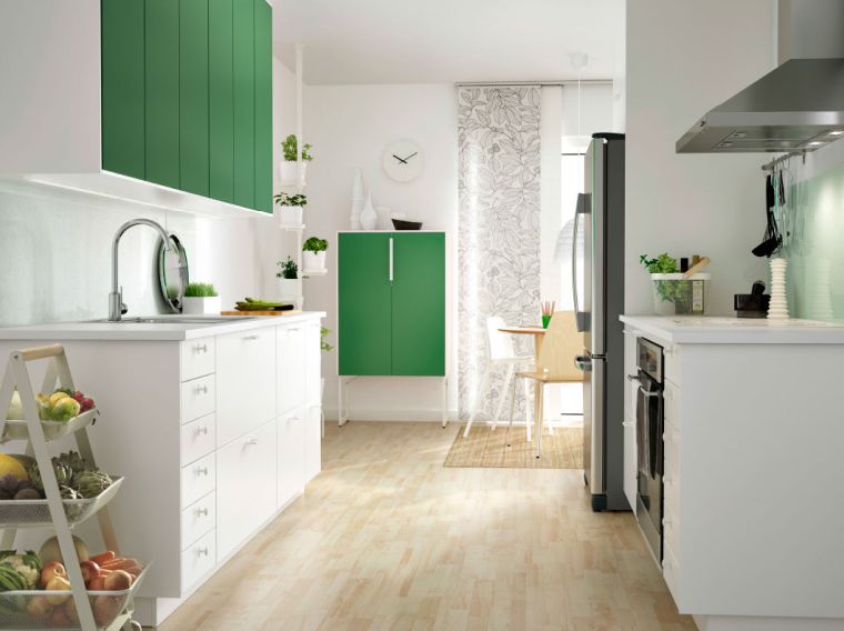 photo kitchen ikea white green cupboards