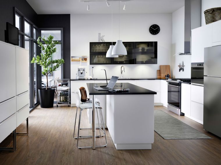 photo kitchen ikea color black and white central island