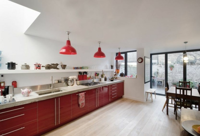 kitchen idea under roof red furniture lacquer