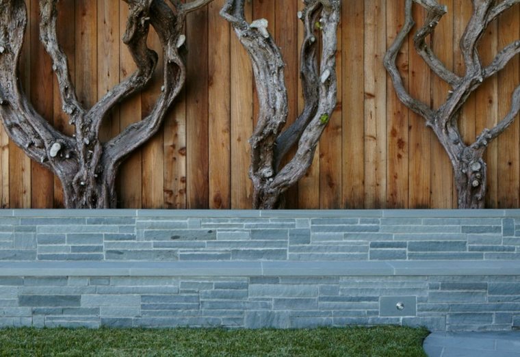 fence stone wood garden idea landscaping outdoor