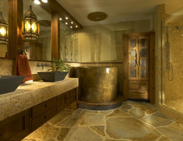 stone bathroom natural design idea lighting fixture tile