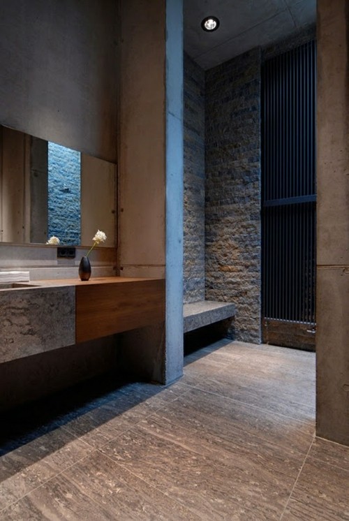 stone floor walls bathroom minimalist