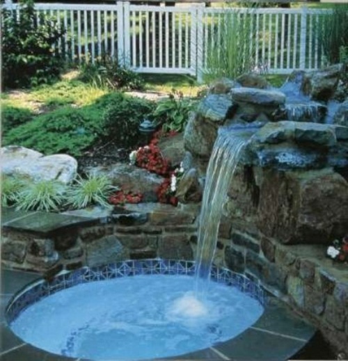 pool circular waterfall water garden blue