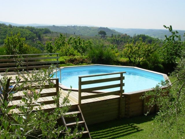 aboveground pool-wood-scale wood-fence-plants