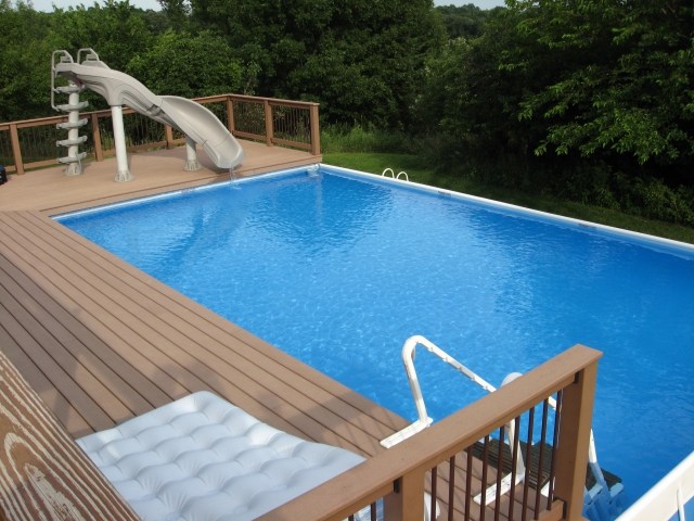 above ground pool deck wood slide