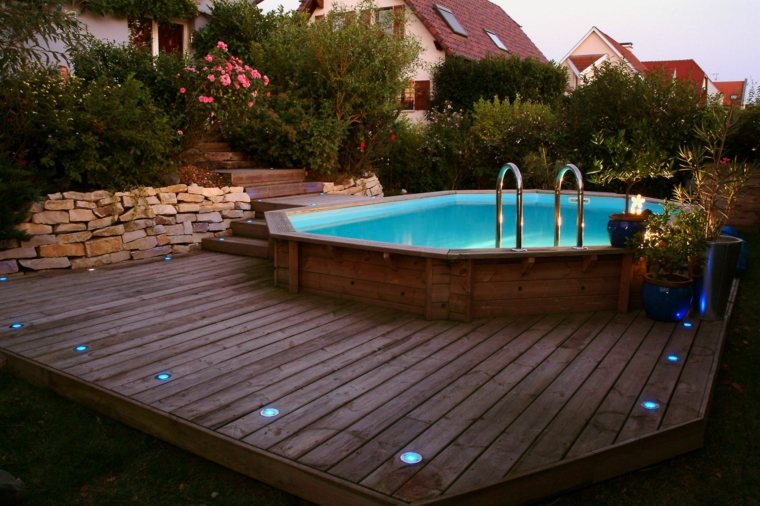 garden with pool above ground wood