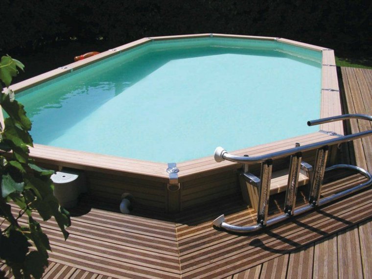 semi-inground pool wood landscaping