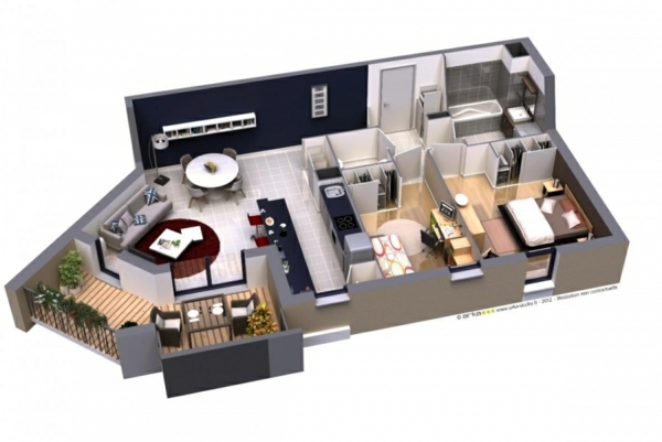 3d Apartment House Plan 2 Rooms In 60 Examples A Spicy Boy