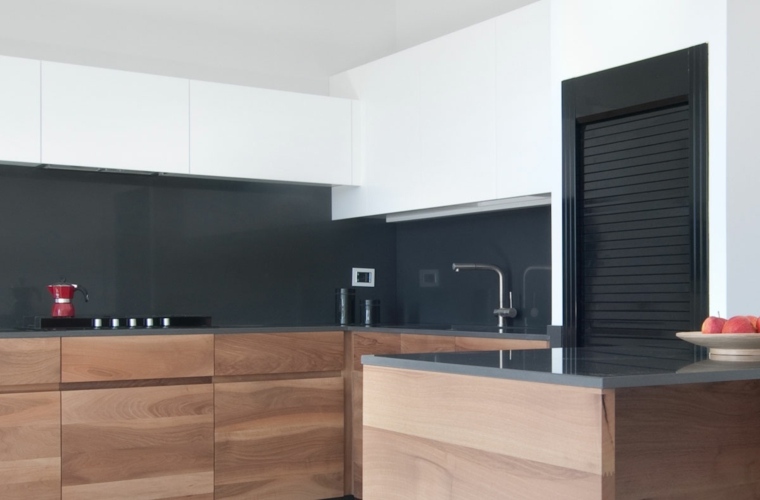 plans work wood kitchen black stone