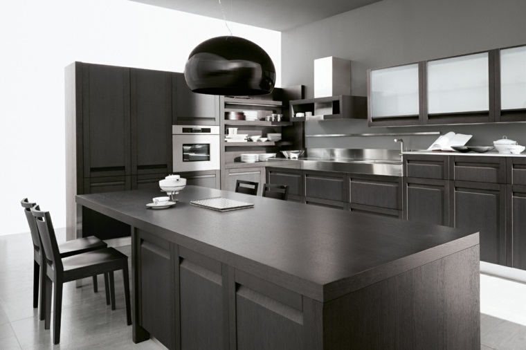 central island wooden black kitchens