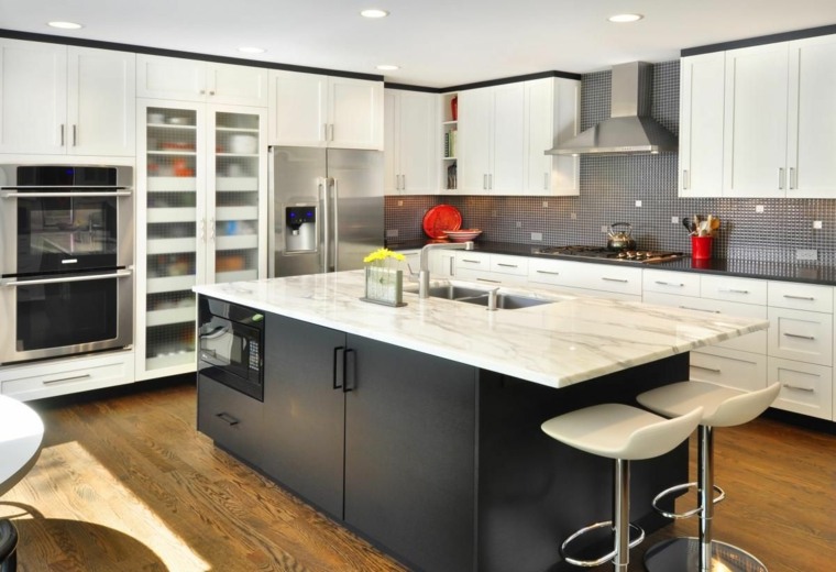 Kitchen island black marble countertop white