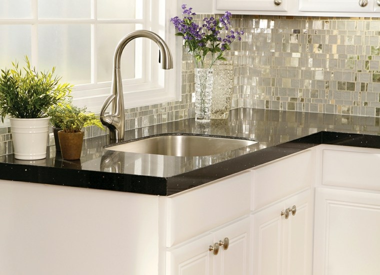 kitchen black countertop white furniture