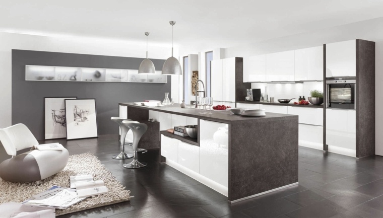 white kitchen with black stone