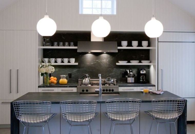 counter bar black marble kitchen metal stools