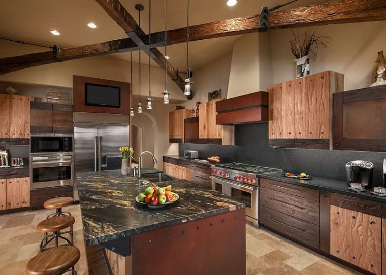 Plan-de-work-in-black-granite-and-marble-black-island-central-kitchen-wood