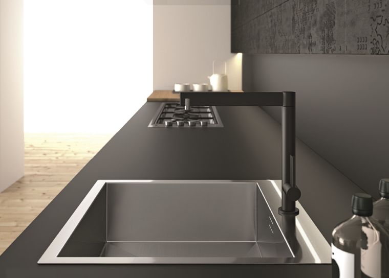 worktop in black granite kitchen-plates-taps-design-kitchen