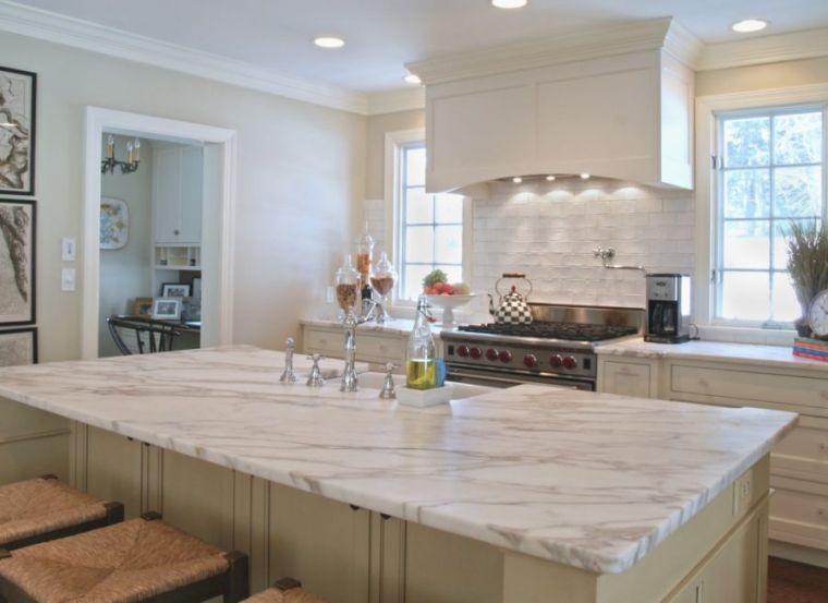 white marble kitchen worktop