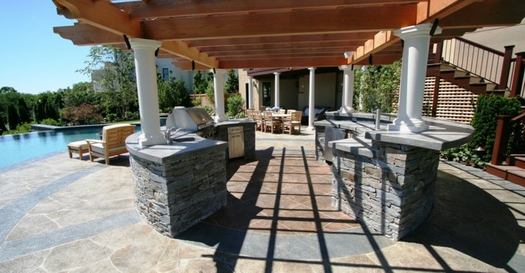 outdoor kitchen idea layout island central stone