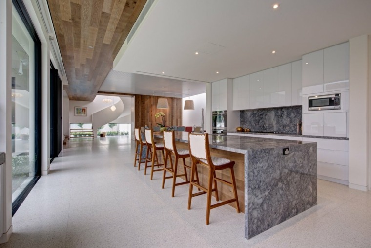 worktop marble island modern white kitchen and wood