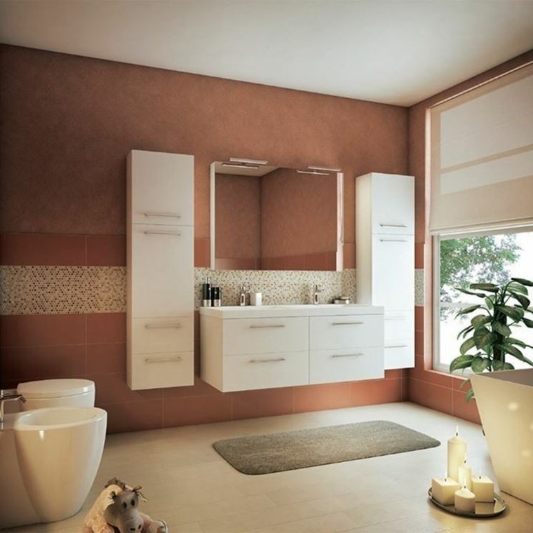 bathroom orange white furniture idea design wall tile