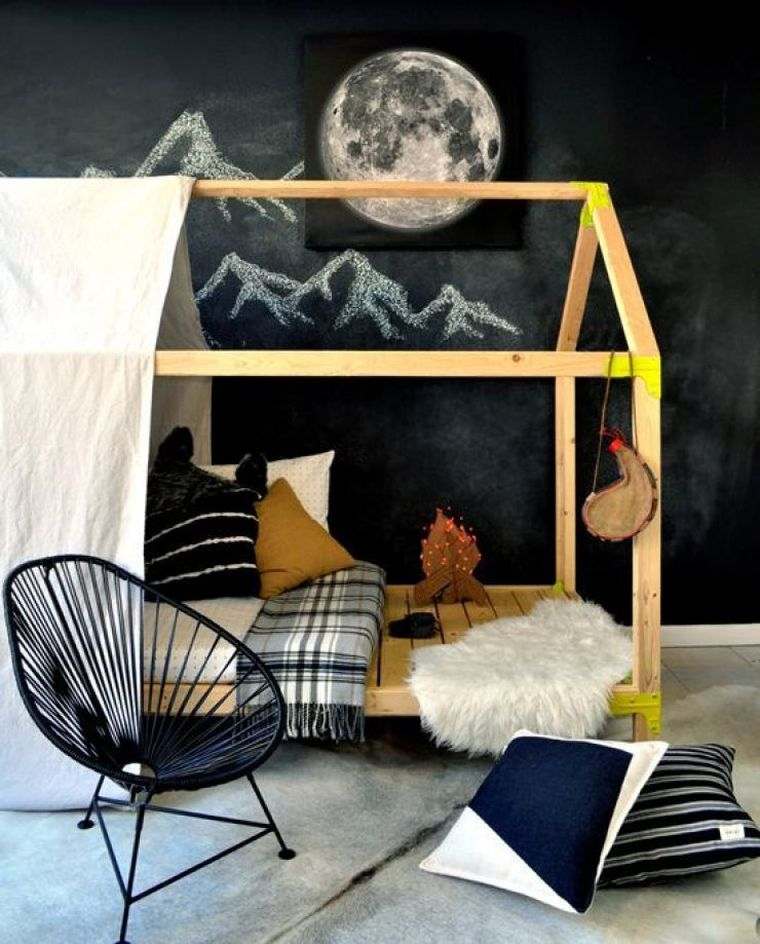 plan bed child diy deco hut wood furniture child ideas DIY