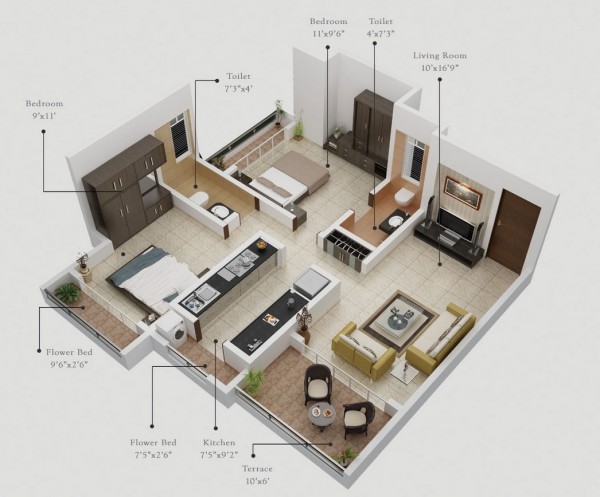 modern lägenhet hus plan med uteplatser